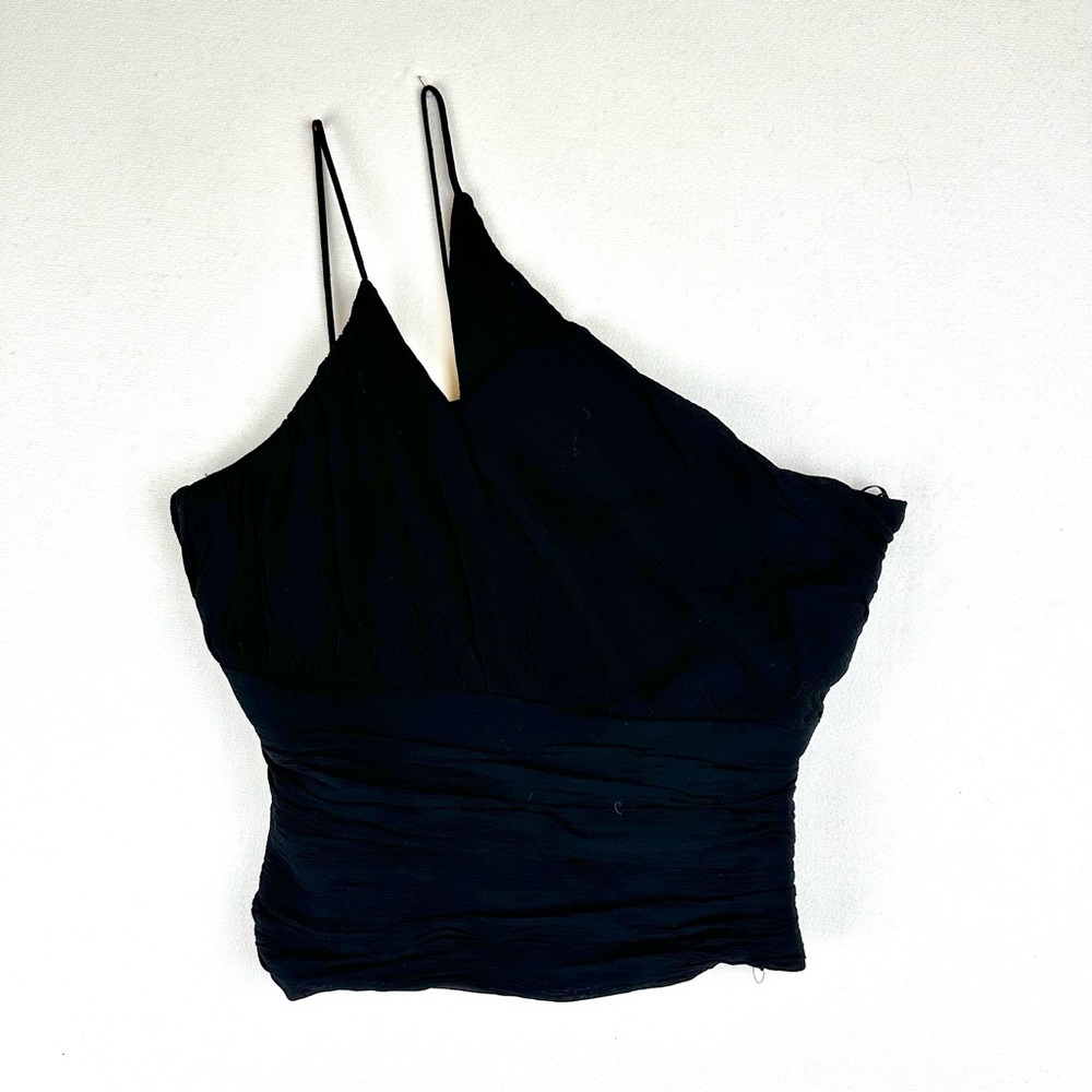 Zara One Shoulder Black Ruched Tank